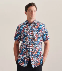 Seidensticker Business Overhemd Shaped Fit Korte Mouwen Print