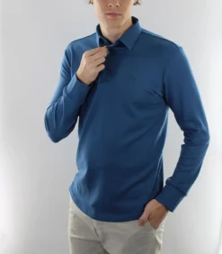 Heren Polo Lange Mouw - Strijkvrij Poloshirt - Royal Blue - Blauw - Slim Fit - Premium Katoen