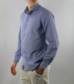 Strijkvrij Overhemd - Donkerblauw Geblokt - Slim Fit - Poplin Katoen - Lange Mouw - Heren