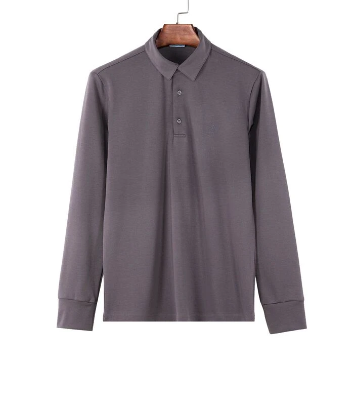 Heren Polo Lange Mouw - Strijkvrij Poloshirt - Grijs - Slim Fit - Premium Katoen - Afbeelding 4