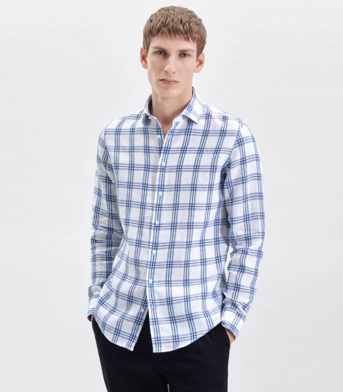 Seidensticker Linnen Hemd Slim Fit Lange Mouwen Geruit