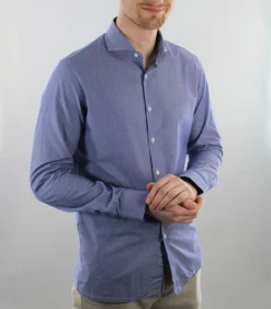 Strijkvrij Overhemd - Donkerblauw Gestreept - Slim Fit - Poplin Katoen - Lange Mouw - Heren