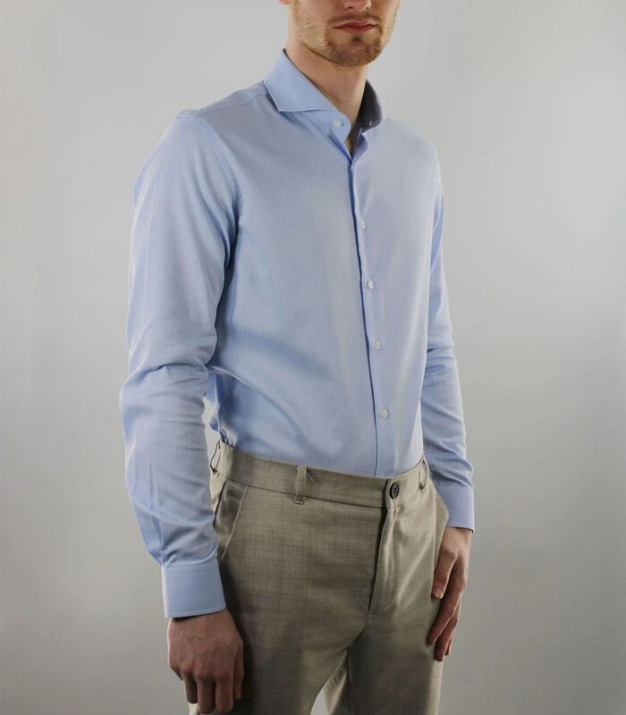 Strijkvrij Overhemd - Lichtblauw - Slim Fit - Jacquard Katoen - Lange Mouw - Heren