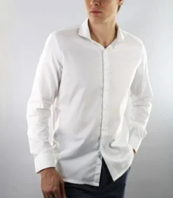 Strijkvrij Overhemd - Wit - Slim Fit - Twill Katoen - Lange Mouw