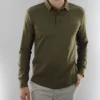 Heren Polo Lange Mouw - Strijkvrij Poloshirt - Groen Bruin - Olive - Slim Fit