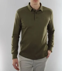 Heren Polo Lange Mouw - Strijkvrij Poloshirt - Groen Bruin - Olive - Slim Fit