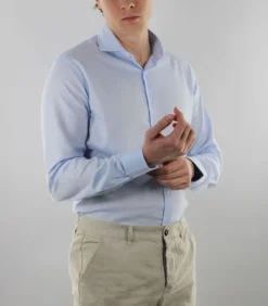 Strijkvrij Overhemd - Hemelsblauw - Slim Fit - Jacquard - Heren