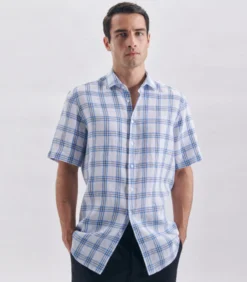 Seidensticker Linnen Hemd Regular Fit Korte Mouwen Geruit